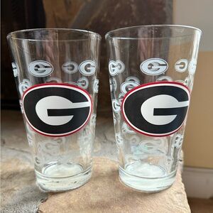 (Pair) UGA Satin-Etched Pint Glasses